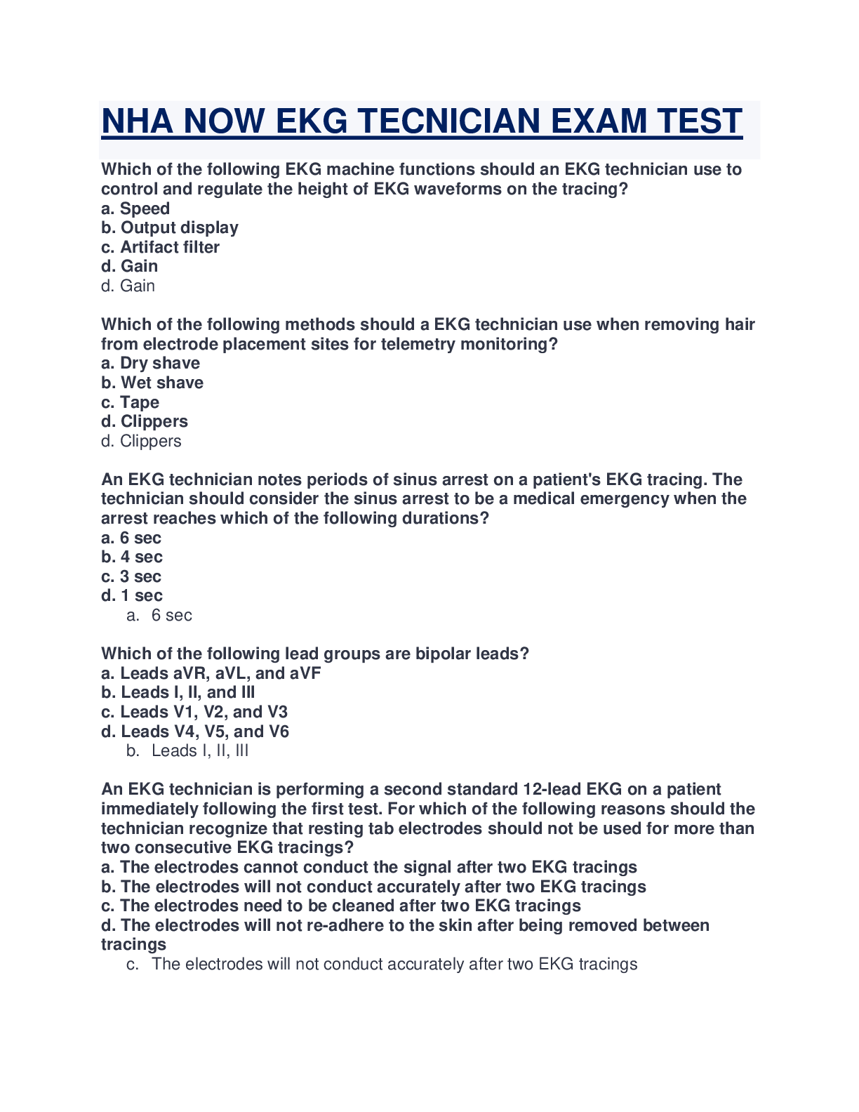 Preview image for WALDEN UNIVERSITY NHA NOW EKG TECNICIAN EXAM TEST QUESTIONS WITH MULTIPL ANSWERS.